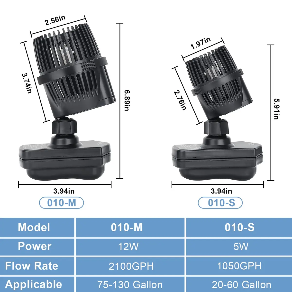 hygger 2100 GPH Aquarium Wave Maker Pump with Magnetic Suction Base & 360° Rotation | 12W Powerhead for 75-130 Gal Tanks - view 7