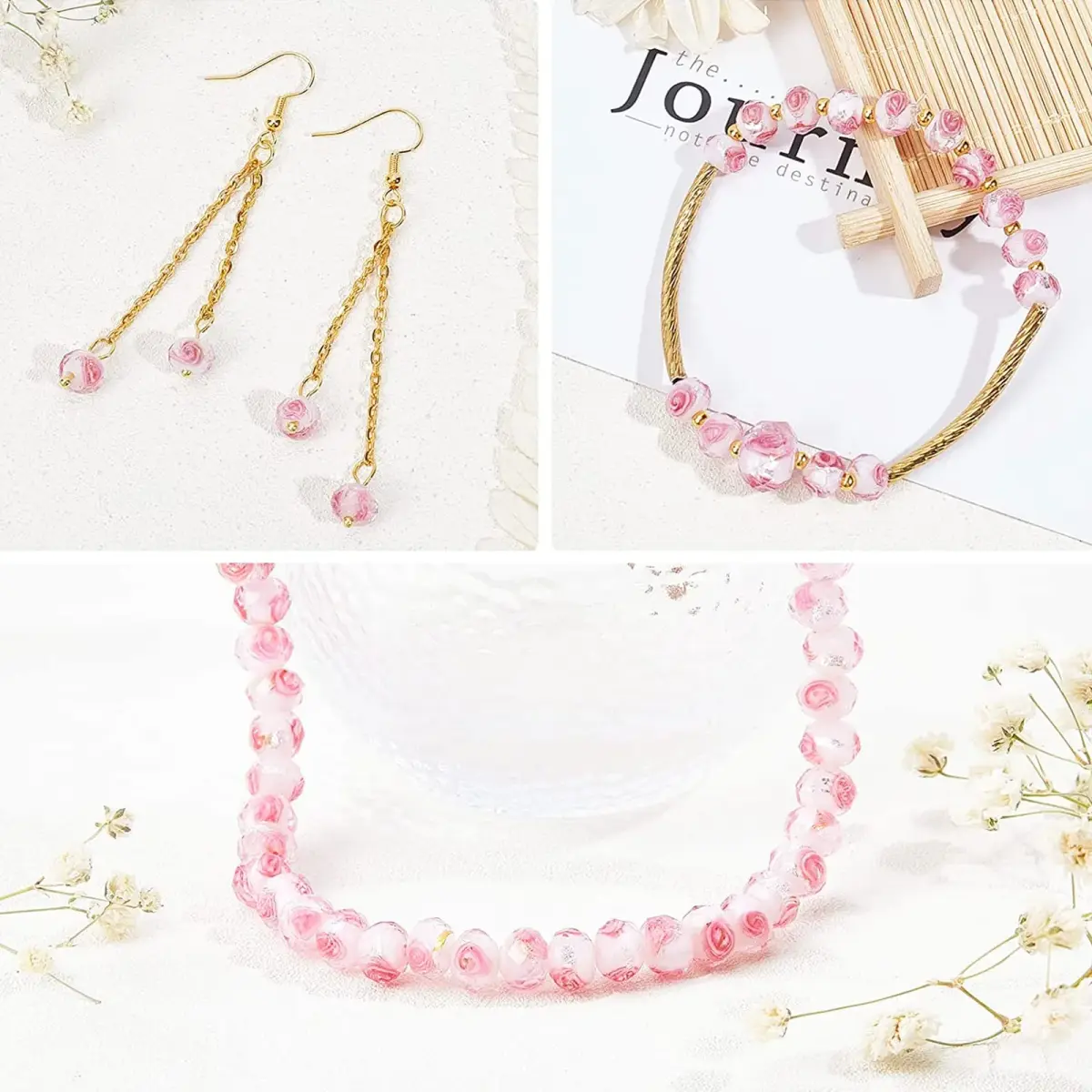 PH PandaHall 70pcs 8mm Rose Lampwork Glass Beads | Handmade Floral Beads with 2mm Hole - view 6
