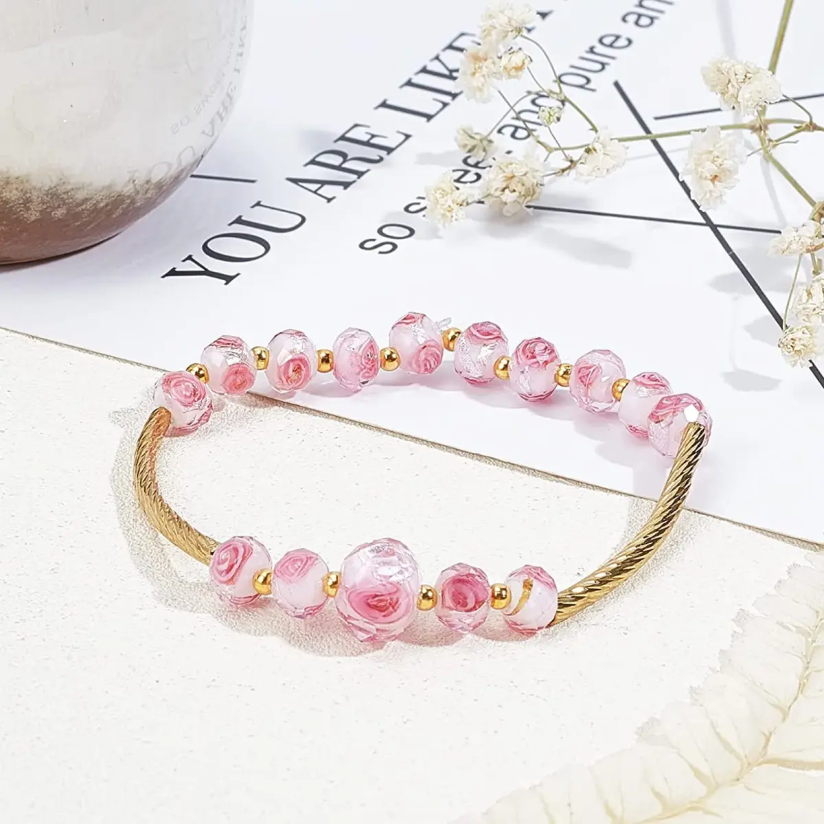 PH PandaHall 70pcs 8mm Rose Lampwork Glass Beads | Handmade Floral Beads with 2mm Hole - view 7