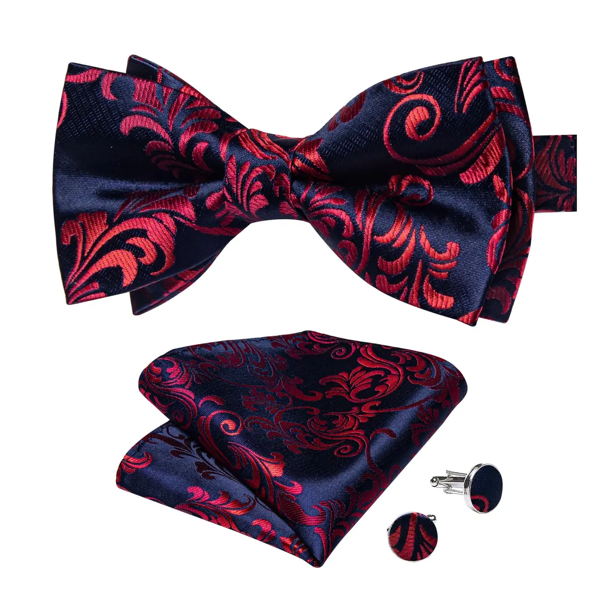 DiBanGu Silk Bow Tie Pre-Tied Set for Men in Gift Box, Blue Red | Adjustable, High-Quality Silk, Perfect for Formal & Informal Occasions - main product image