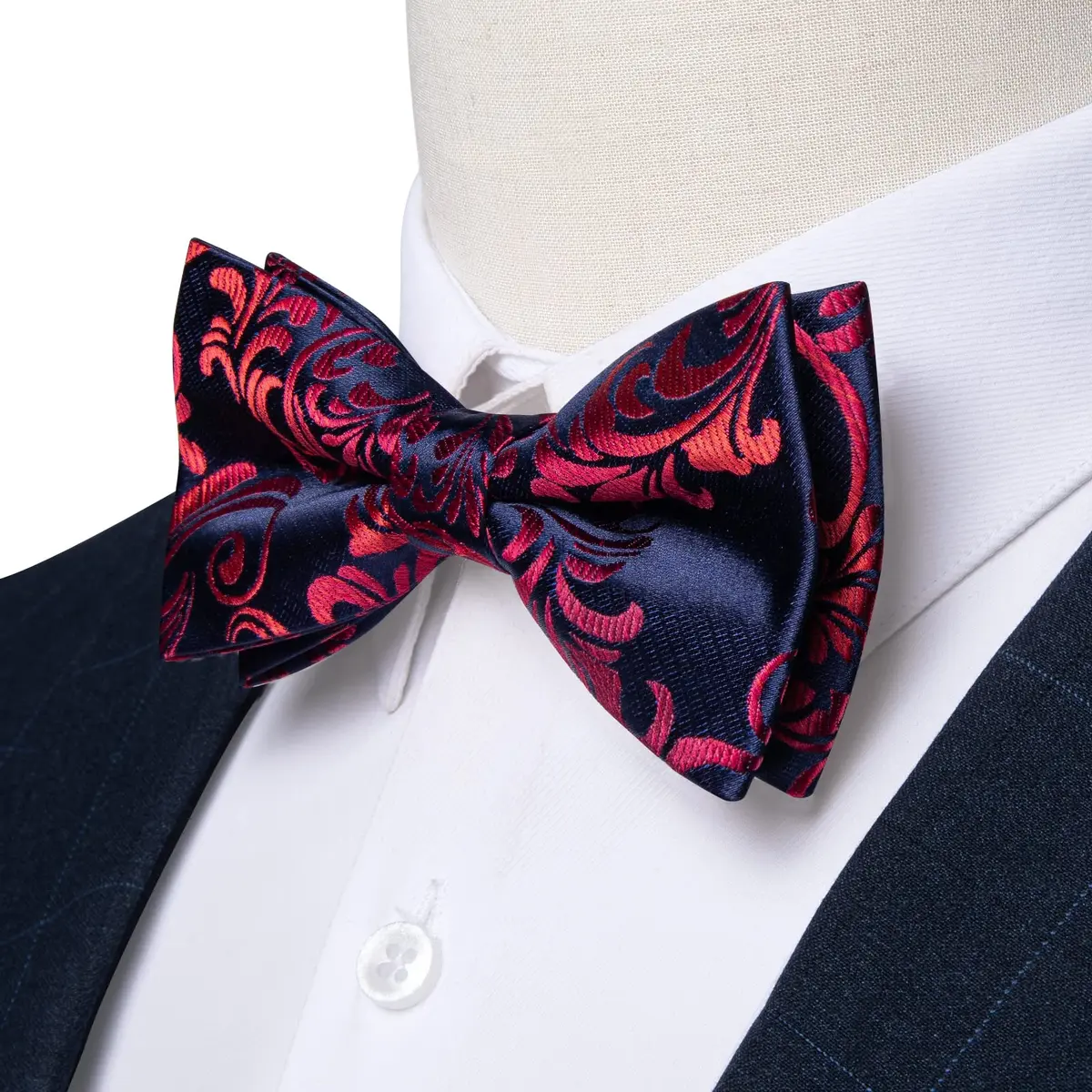 DiBanGu Silk Bow Tie Pre-Tied Set for Men in Gift Box, Blue Red | Adjustable, High-Quality Silk, Perfect for Formal & Informal Occasions - view 5