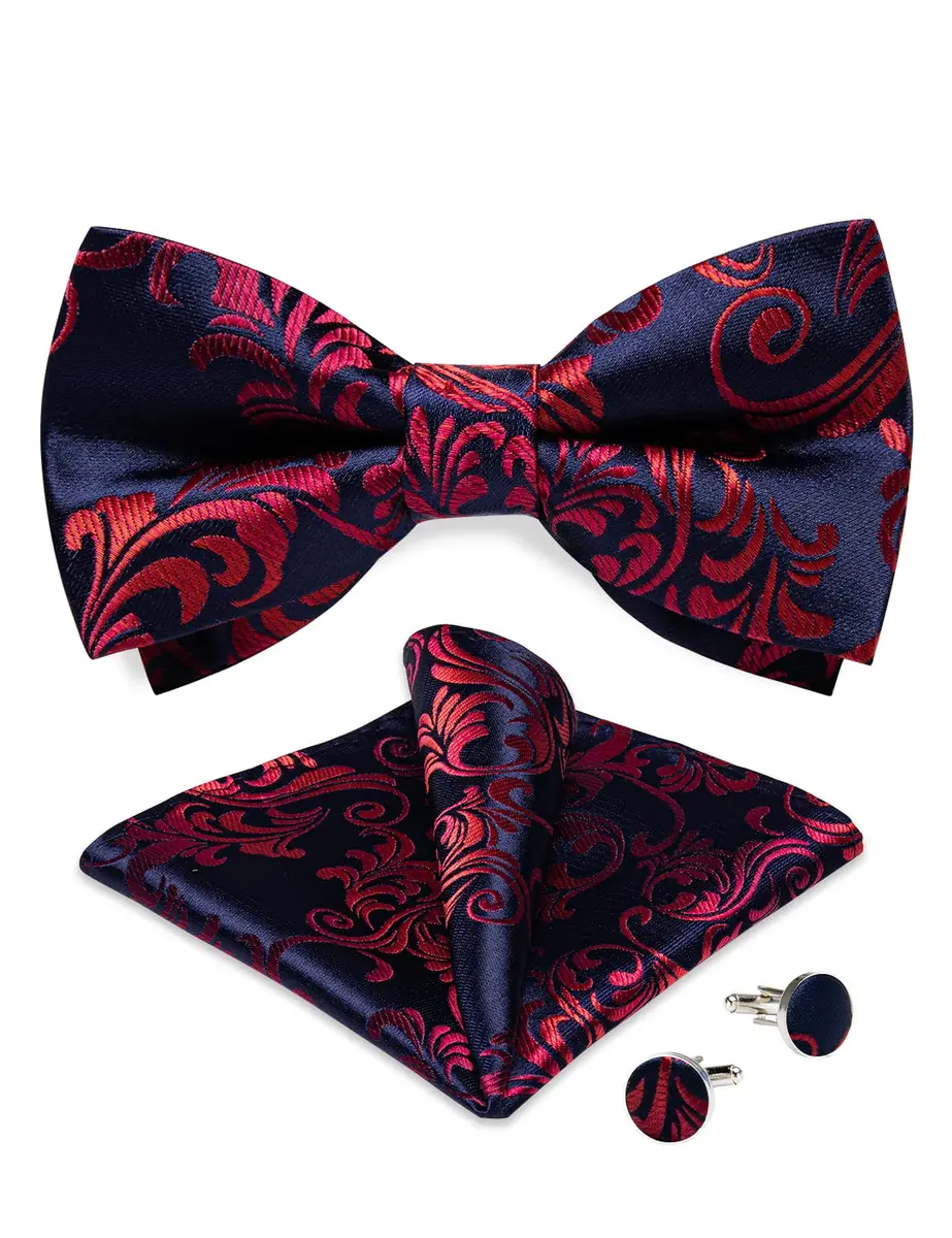 DiBanGu Silk Bow Tie Pre-Tied Set for Men in Gift Box, Blue Red | Adjustable, High-Quality Silk, Perfect for Formal & Informal Occasions - view 7
