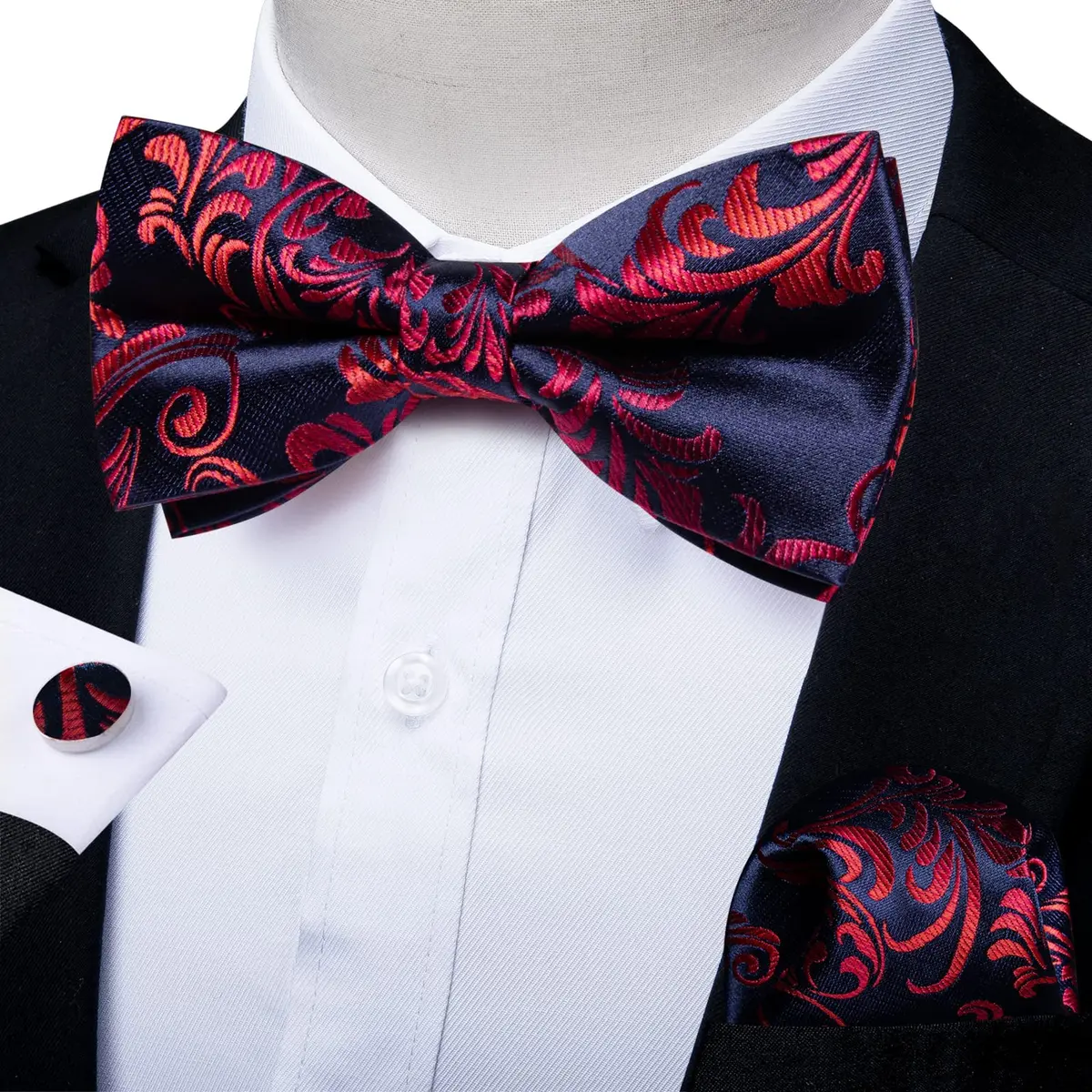 DiBanGu Silk Bow Tie Pre-Tied Set for Men in Gift Box, Blue Red | Adjustable, High-Quality Silk, Perfect for Formal & Informal Occasions - view 3