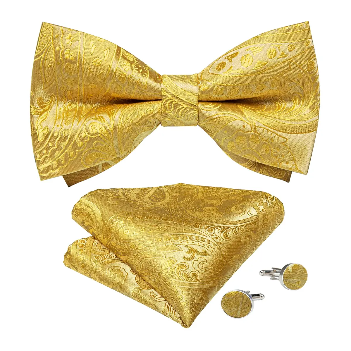 DiBanGu Silk Bow Tie Pre-Tied Bowtie Set for Men In Gift Box,Yellow | Adjustable Classic Paisley Pattern - main product image
