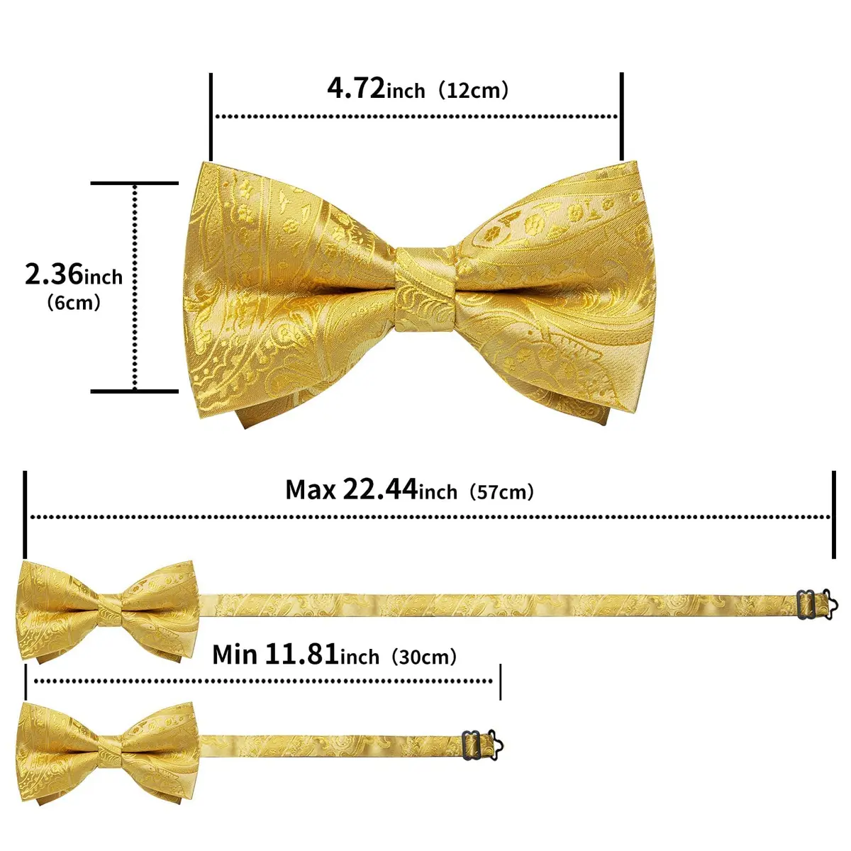 DiBanGu Silk Bow Tie Pre-Tied Bowtie Set for Men In Gift Box,Yellow | Adjustable Classic Paisley Pattern - view 6