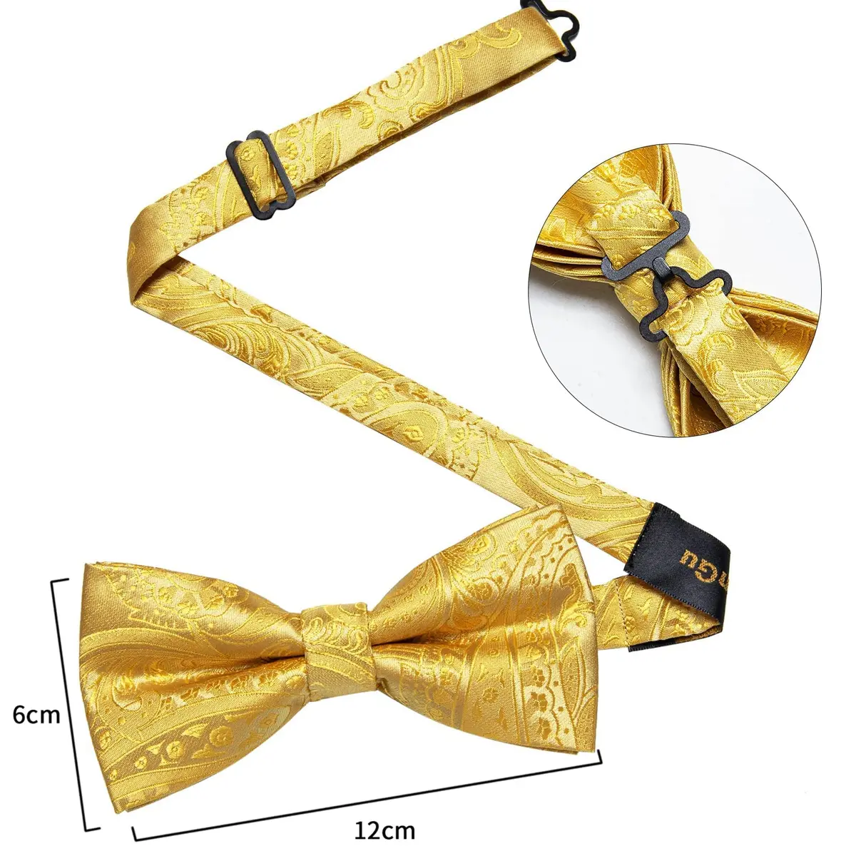 DiBanGu Silk Bow Tie Pre-Tied Bowtie Set for Men In Gift Box,Yellow | Adjustable Classic Paisley Pattern - view 7