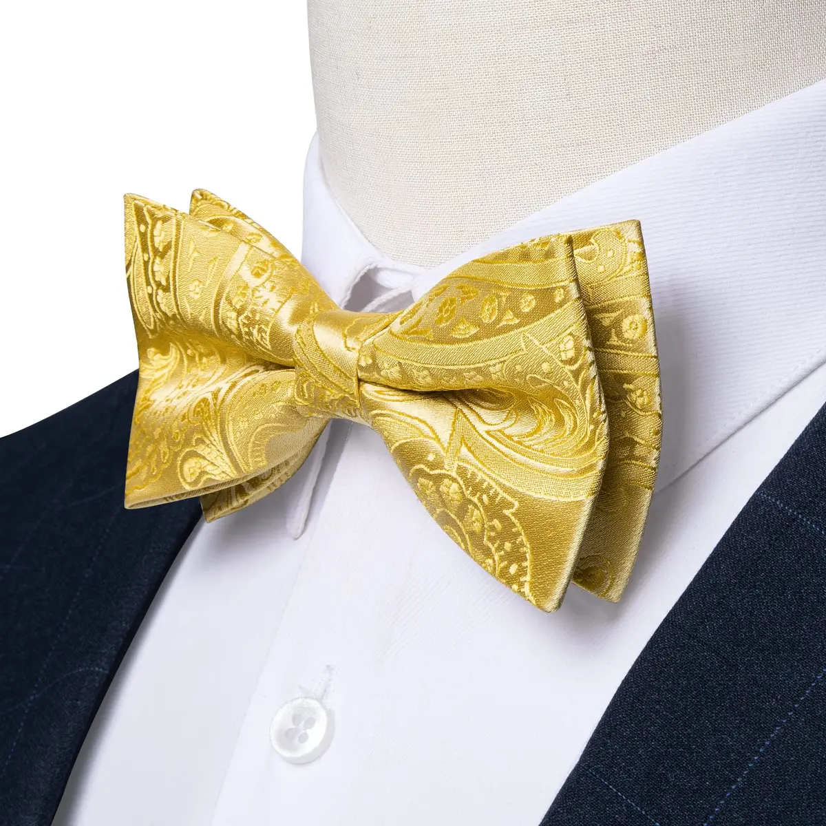 DiBanGu Silk Bow Tie Pre-Tied Bowtie Set for Men In Gift Box,Yellow | Adjustable Classic Paisley Pattern - view 4