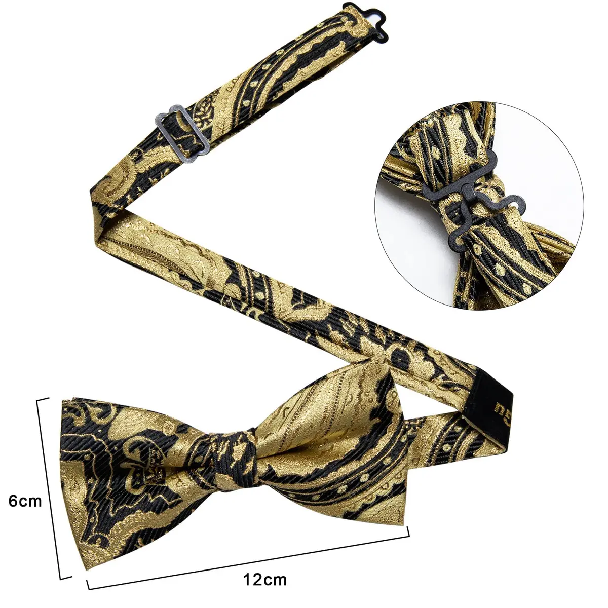 DiBanGu Silk Bow Tie Pre-Tied Bowtie Set for Men In Gift Box,Gold Black | Adjustable Classic Pattern - view 6
