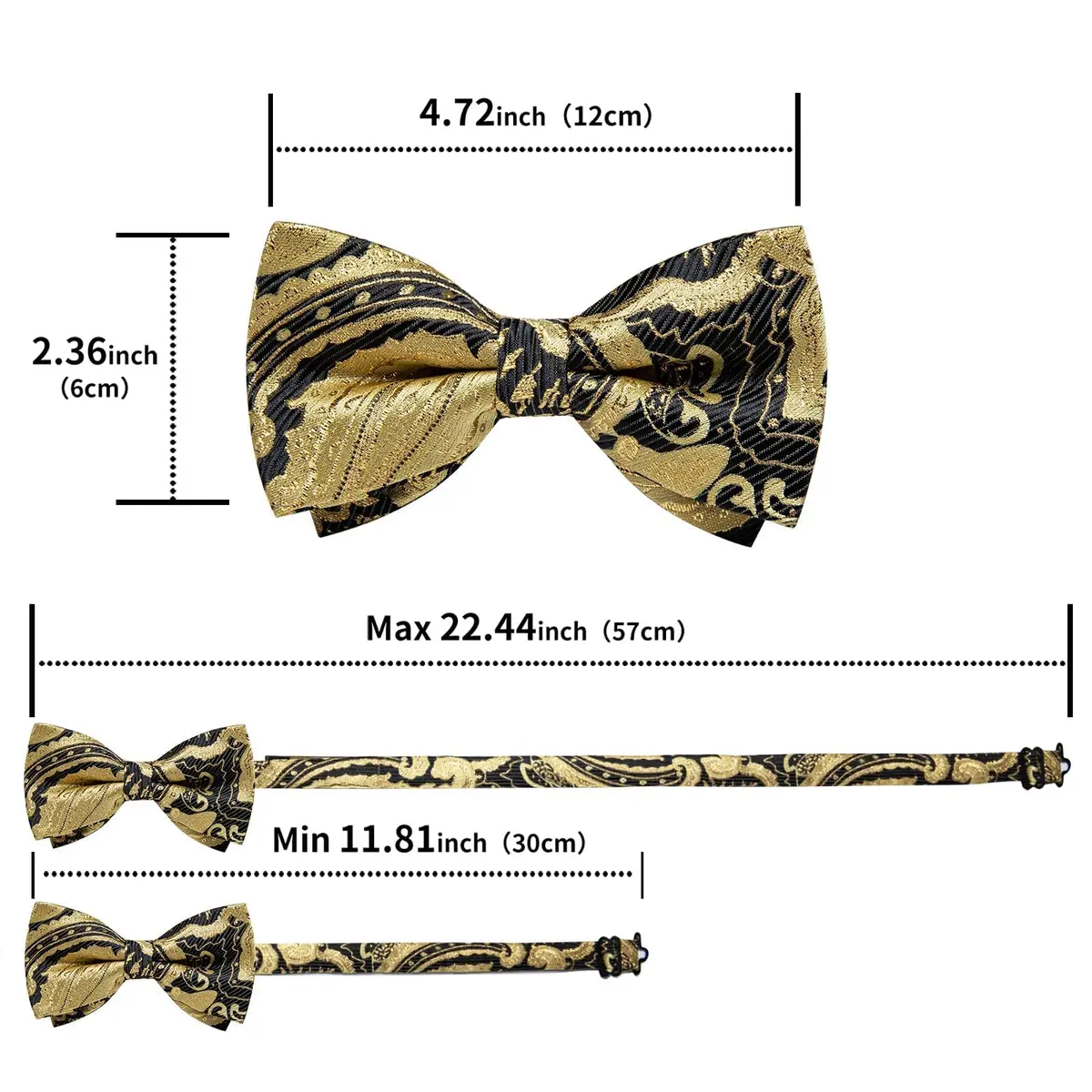 DiBanGu Silk Bow Tie Pre-Tied Bowtie Set for Men In Gift Box,Gold Black | Adjustable Classic Pattern - view 4