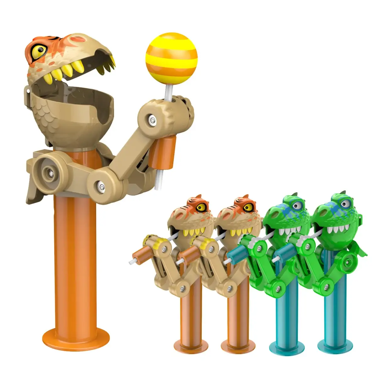 HDLNKAK Dinosaur Lollipop Holder 4 Pcs | BPA-Free ABS Plastic, Green & Brown Set - main product image