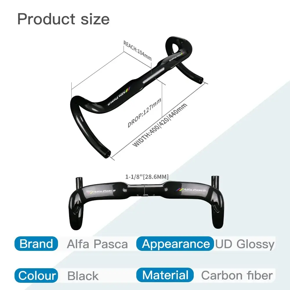 Alfa Pasca Carbon Fiber Drop Bars 31.8 x 400mm Aero Road Bike Handlebar | Lightweight & Internal Routing - view 2
