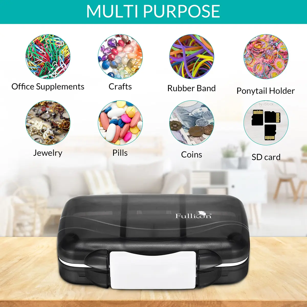 Fullicon Moistureproof Airtight Pill Organizer, Portable, 7 Compartment | Moistureproof & Double Lock for Travel & Daily Use - view 2