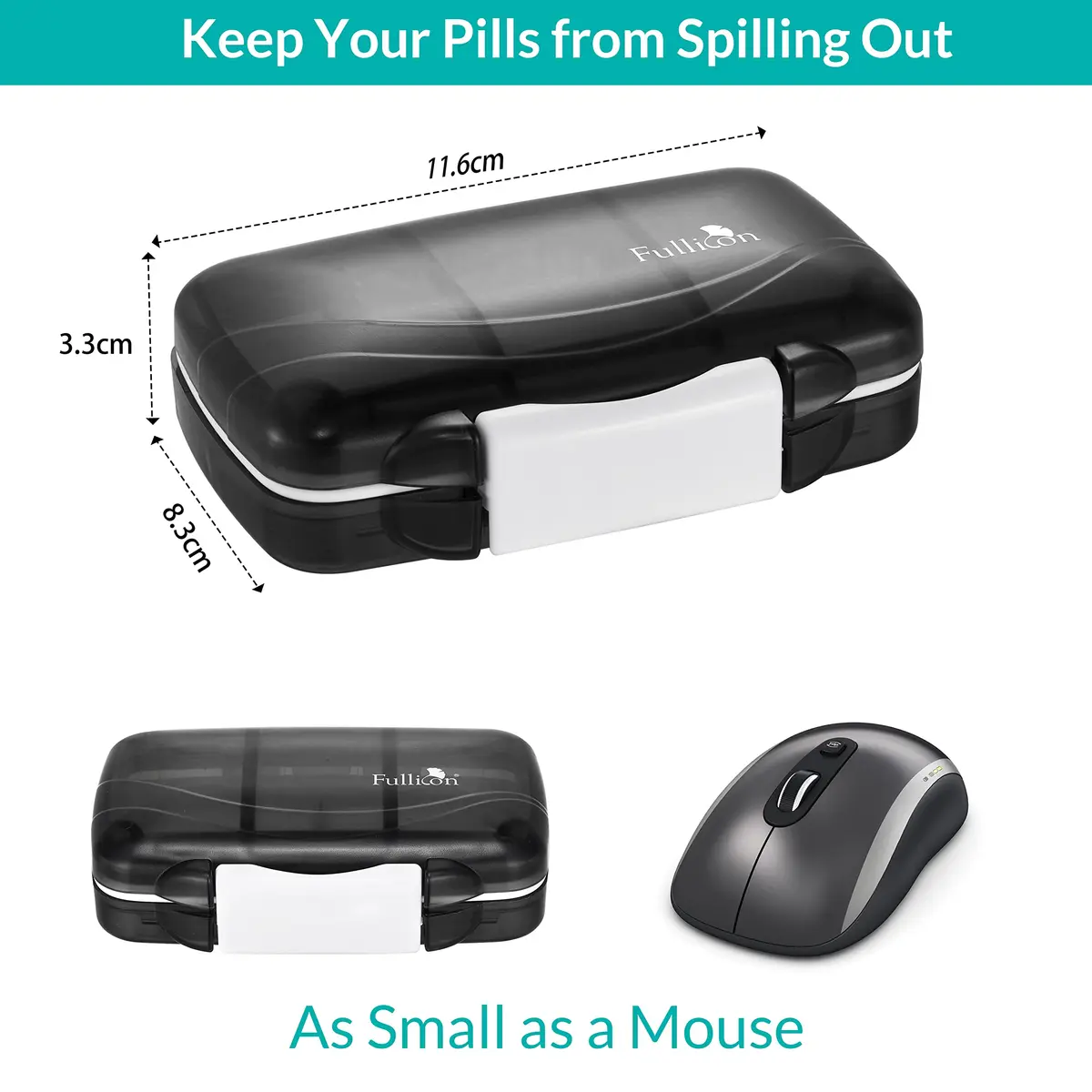Fullicon Moistureproof Airtight Pill Organizer, Portable, 7 Compartment | Moistureproof & Double Lock for Travel & Daily Use - view 4
