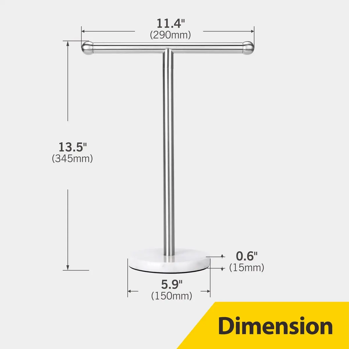 WAYDELI Modern T-Shape Hand Towel Holder Stand with Heavy Marble Base, 29.2 cm (11.4 inches) Height | Rustproof SUS304 Stainless Steel - view 5