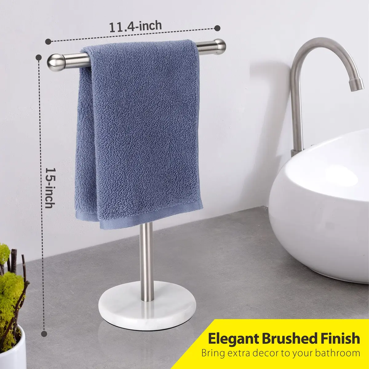 WAYDELI Modern T-Shape Hand Towel Holder Stand with Heavy Marble Base, 29.2 cm (11.4 inches) Height | Rustproof SUS304 Stainless Steel - view 3