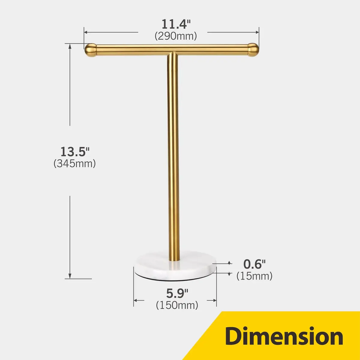 WAYDELI Gold Hand Towel Holder Stand with Marble Base | T-Shape Stainless Steel Rack - view 5