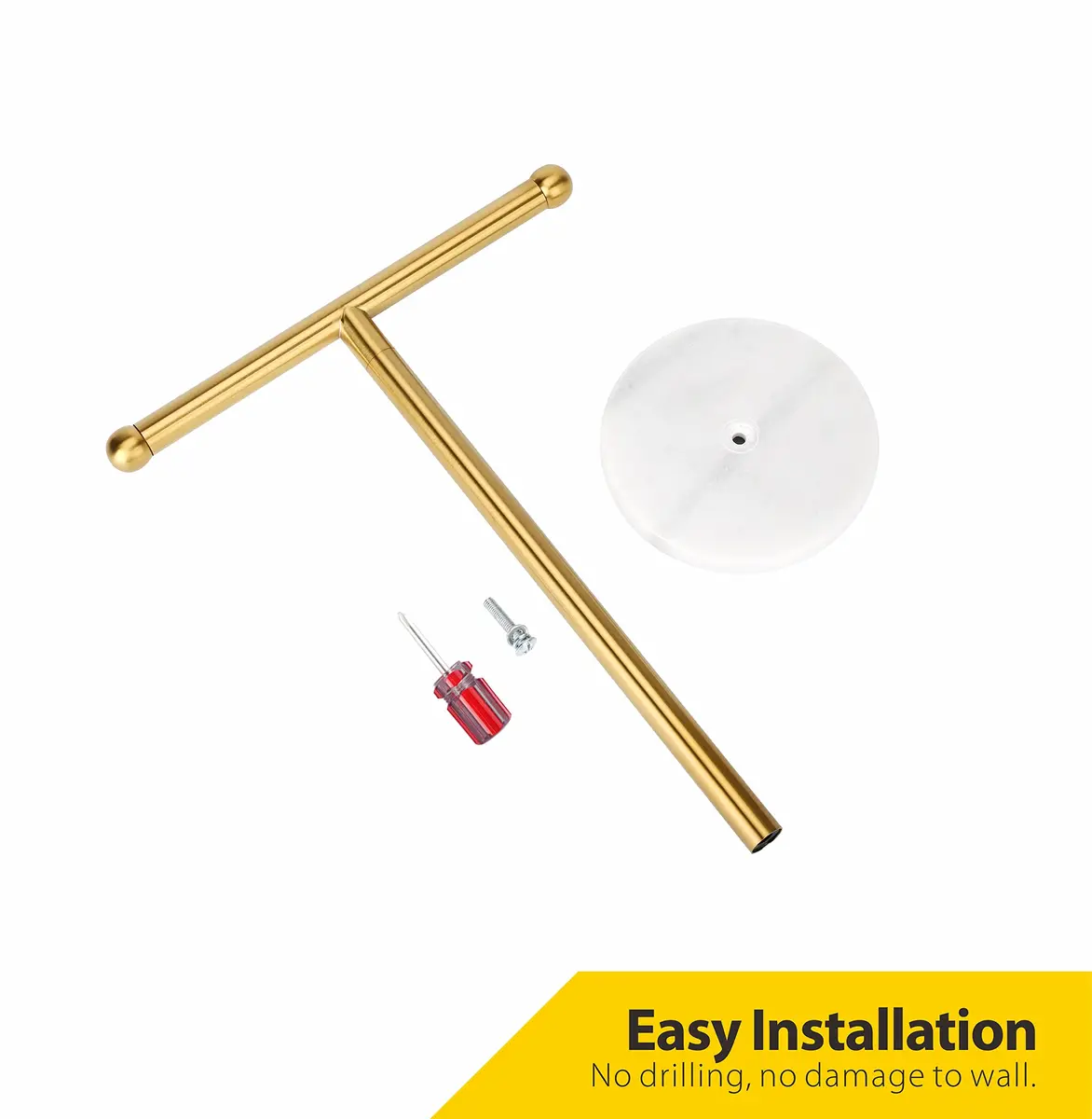WAYDELI Gold Hand Towel Holder Stand with Marble Base | T-Shape Stainless Steel Rack - view 7