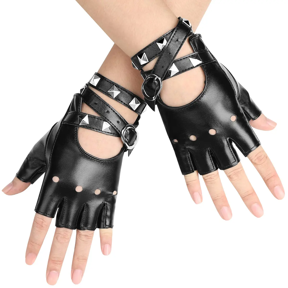 Accmor Leather Punk Gloves Fingerless Gloves for Women 18cm | Fashion & Durability - main product image