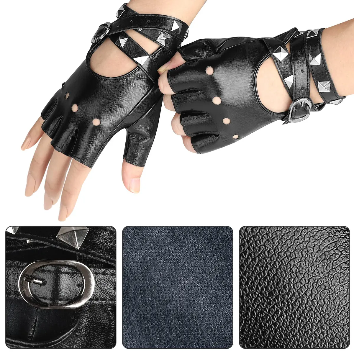 Accmor Leather Punk Gloves Fingerless Gloves for Women 18cm | Fashion & Durability - view 6