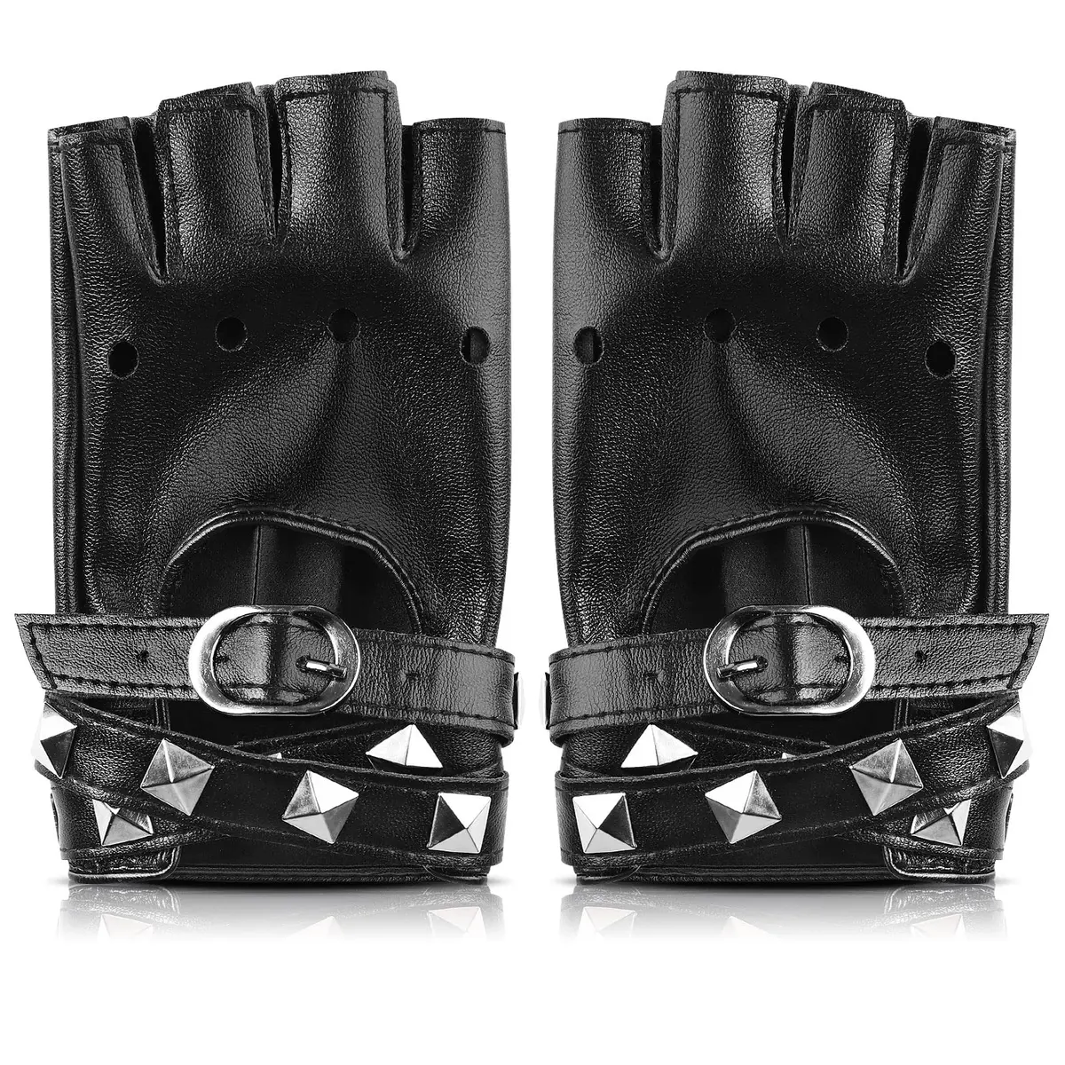 Accmor Leather Punk Gloves Fingerless Gloves for Women 18cm | Fashion & Durability - view 2