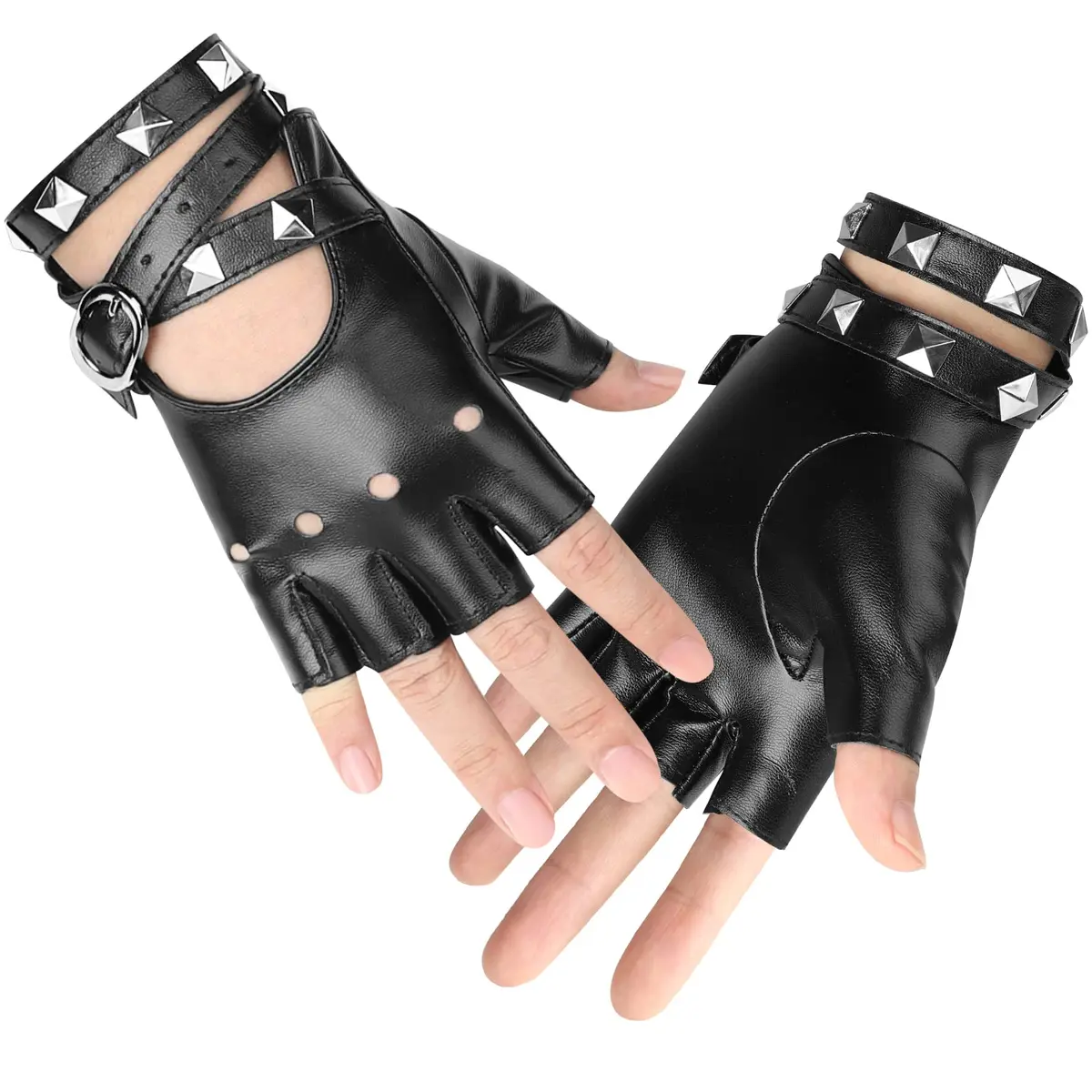 Accmor Leather Punk Gloves Fingerless Gloves for Women 18cm | Fashion & Durability - view 3