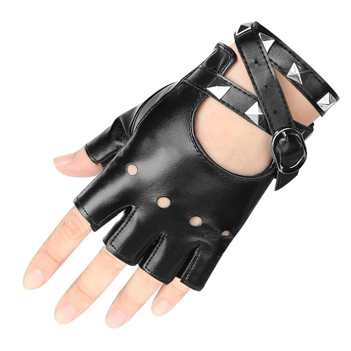 Accmor Leather Punk Gloves Fingerless Gloves for Women 18cm | Fashion & Durability - view 4