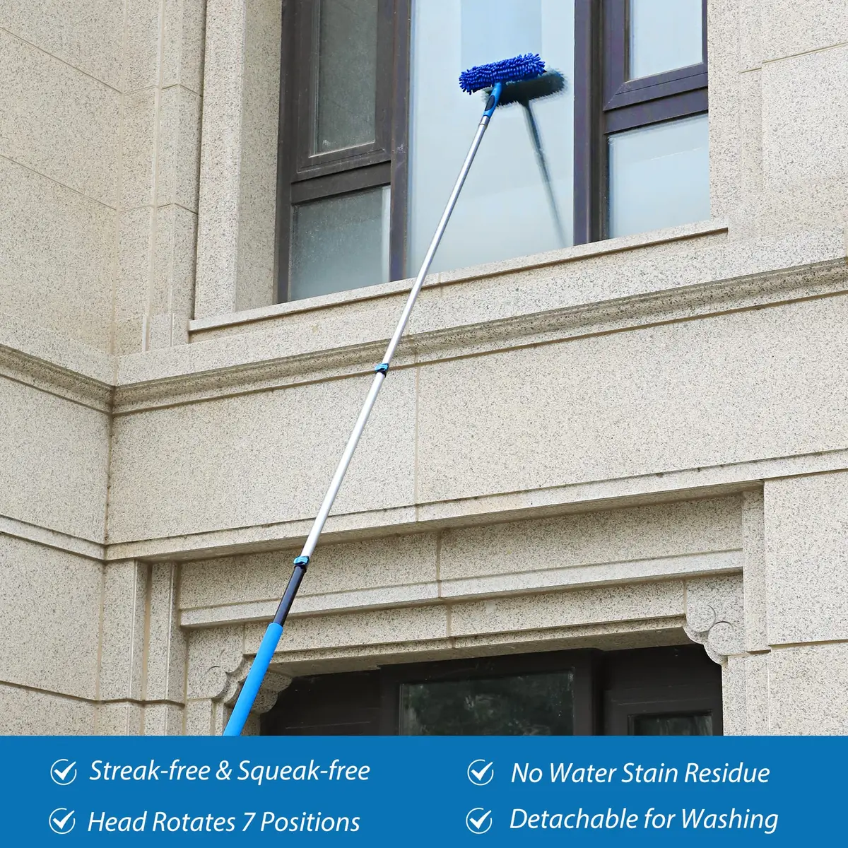 VITEVER 20 Feet High Reach Duster Kit with 5-12 Ft Extension Pole, Cobweb Duster, Window Squeegee & Scrubber | Cleans High Ceilings, Fans, and Windows - view 3