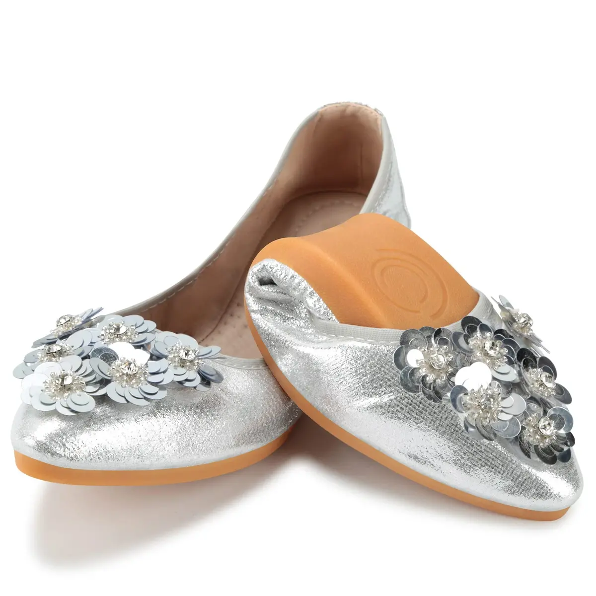 KUNWFNIX Women's Ballet Flats Sequins Foldable Comfort Slip-on Flat Shoes | Sparkly Wedding & Casual - main product image