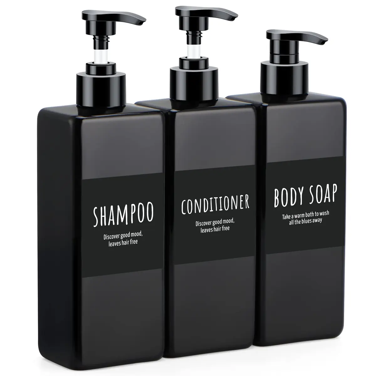Segbeauty Shampoo and Conditioner Dispenser Refillable, 3pcs 16.9oz Shower Bottles Soap Dispenser with Labels, 500ml Empty Plastic Square Pump Bottle Dispenser Body Wash Containers for Bathroom Black - main product image