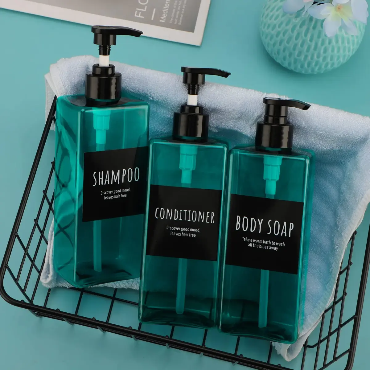 Segbeauty 3-Pack 500ml (16.9oz) Pump Dispensers | Refillable Shampoo, Conditioner & Body Wash Bottles with Labels - view 7