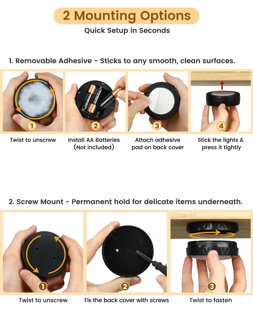 TECOMLIGHT Puck Lights with Remote 6 Pack | 13 Colors & White Tones, Battery-Operated, Adjustable Dimming - view 4