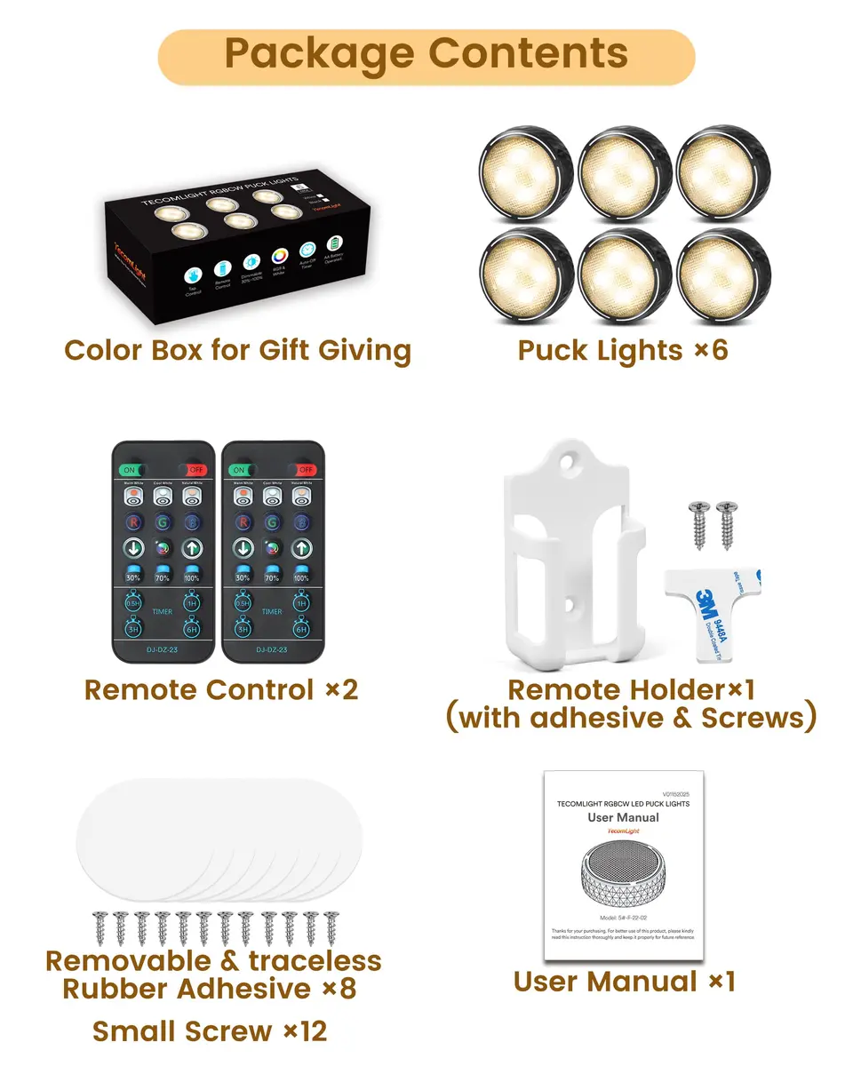 TECOMLIGHT Puck Lights with Remote 6 Pack | 13 Colors & White Tones, Battery-Operated, Adjustable Dimming - view 5