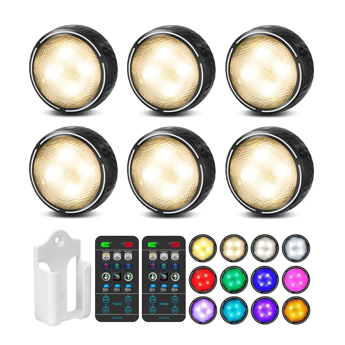 TECOMLIGHT Puck Lights with Remote 6 Pack | 13 Colors & White Tones, Battery-Operated, Adjustable Dimming - main product image