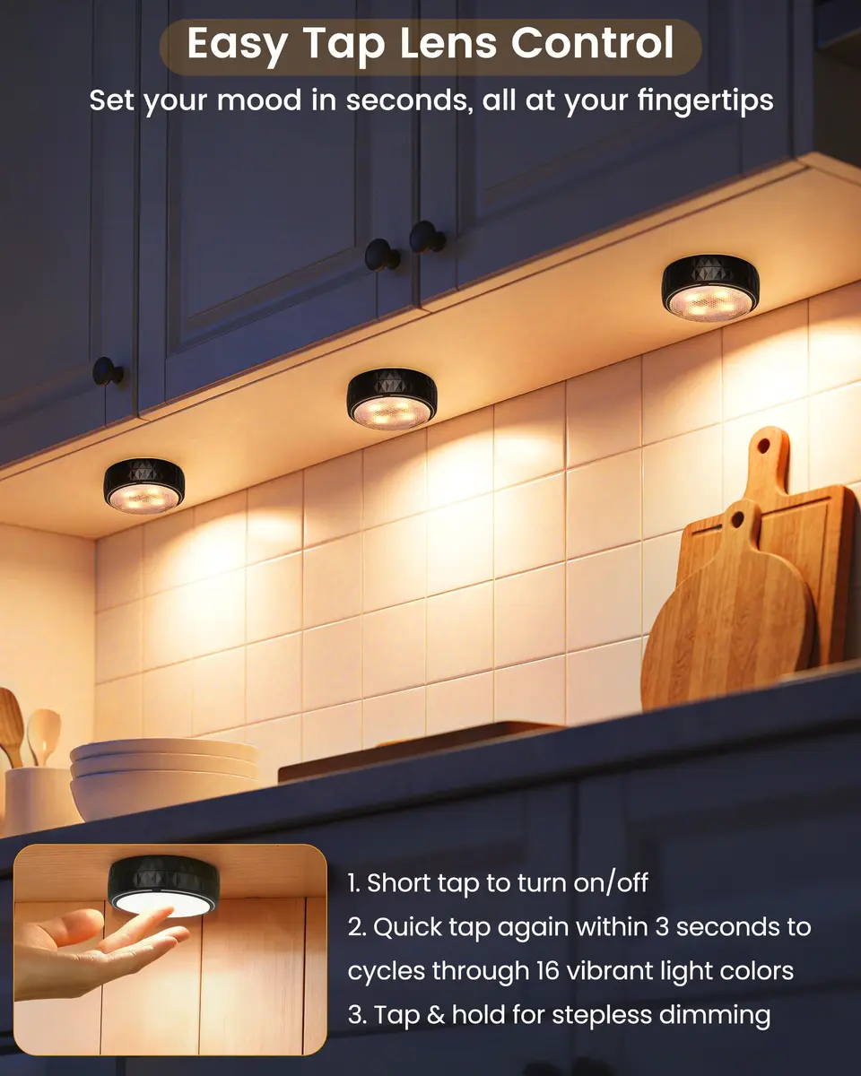TECOMLIGHT Puck Lights with Remote 6 Pack | 13 Colors & White Tones, Battery-Operated, Adjustable Dimming - view 2