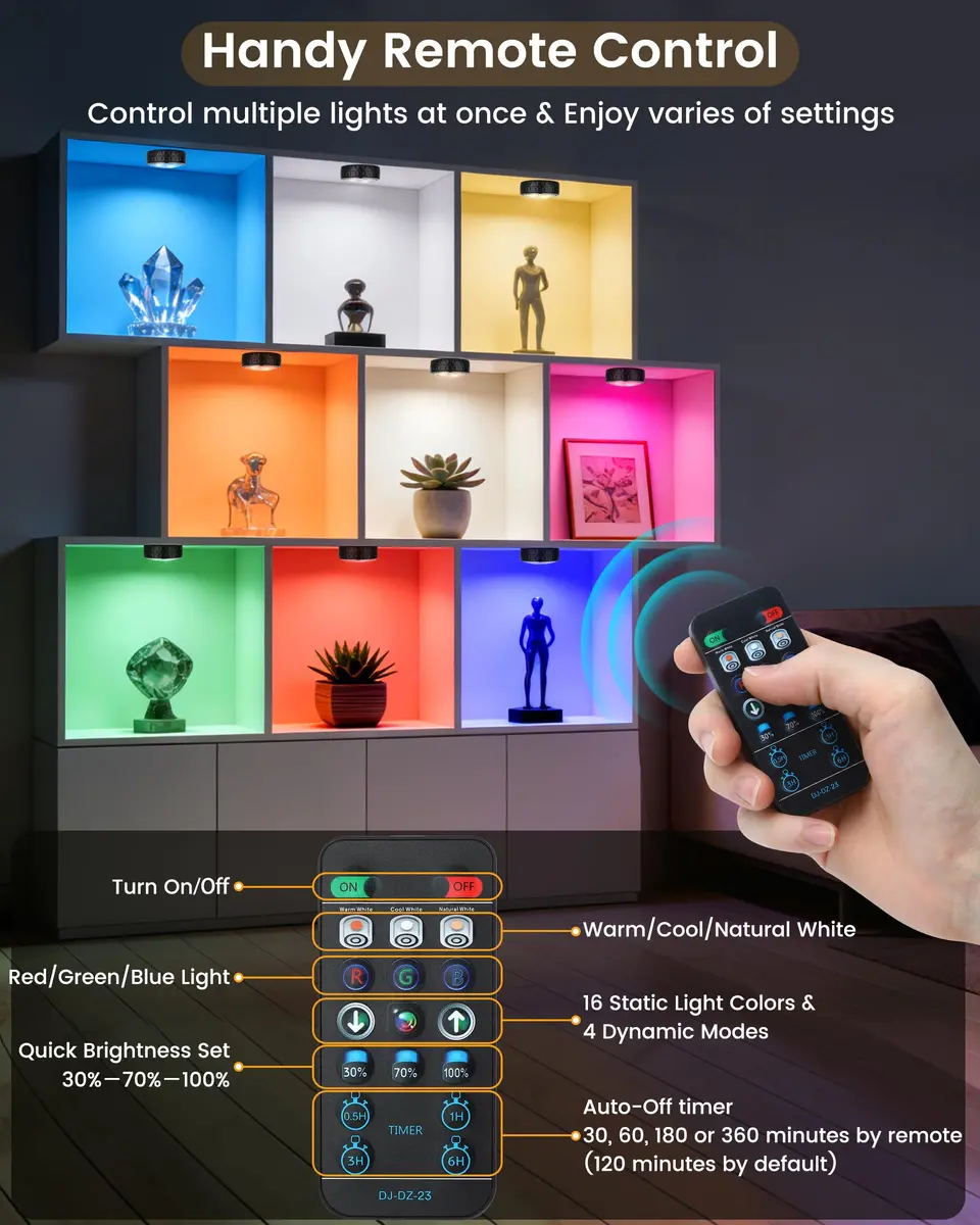 TECOMLIGHT Puck Lights with Remote 6 Pack | 13 Colors & White Tones, Battery-Operated, Adjustable Dimming - view 3