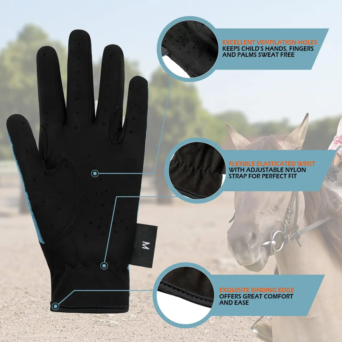 Thapower Kids Horse Riding Gloves Children Mesh Equestrian Gloves | Breathable Summer-Weight Microfiber with Reinforced Fingers - view 4