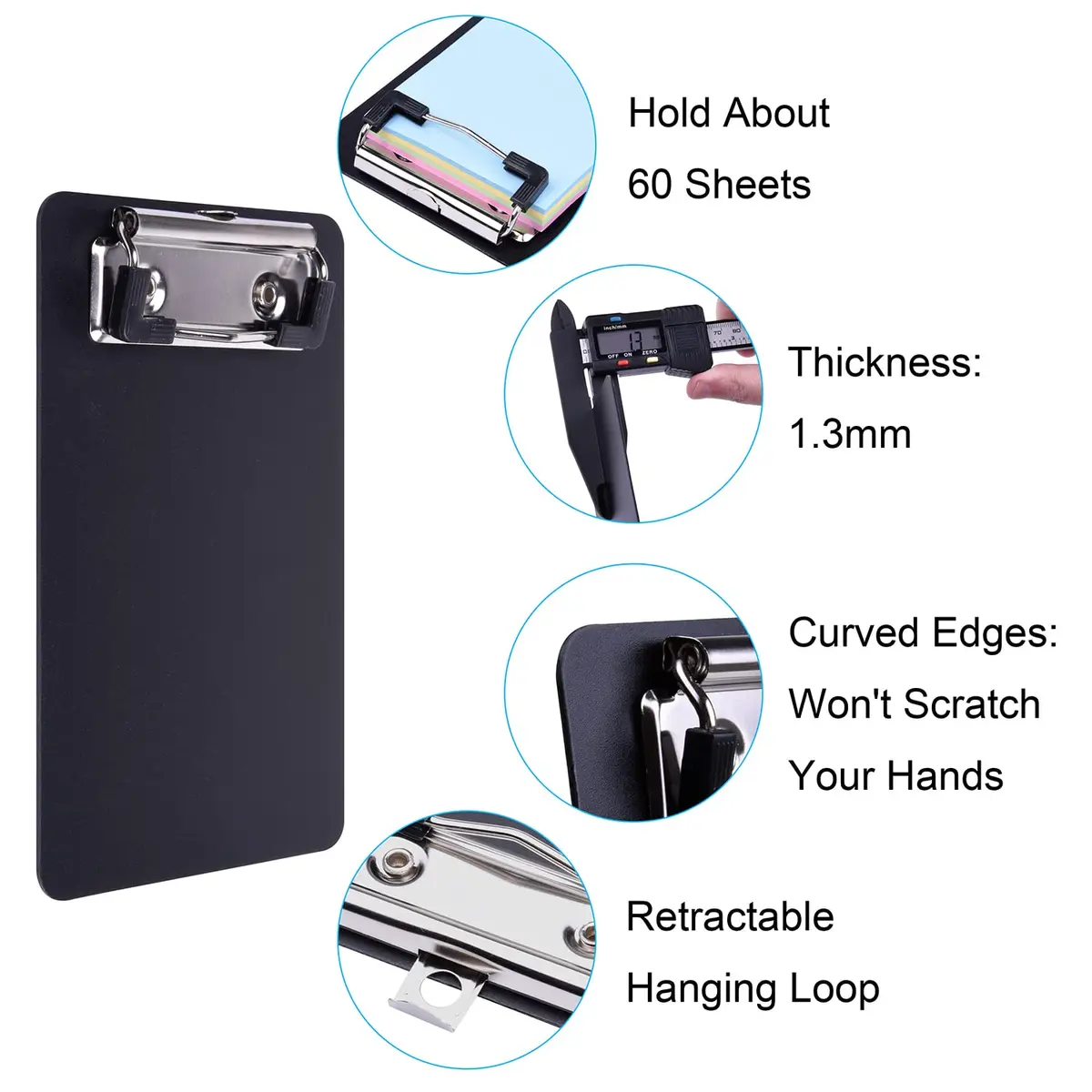 Wisdompro Black 2 Pack Mini Clipboards 10cm (4") x 15cm (6") | Lightweight Polypropylene & Stainless Steel Clip - view 5