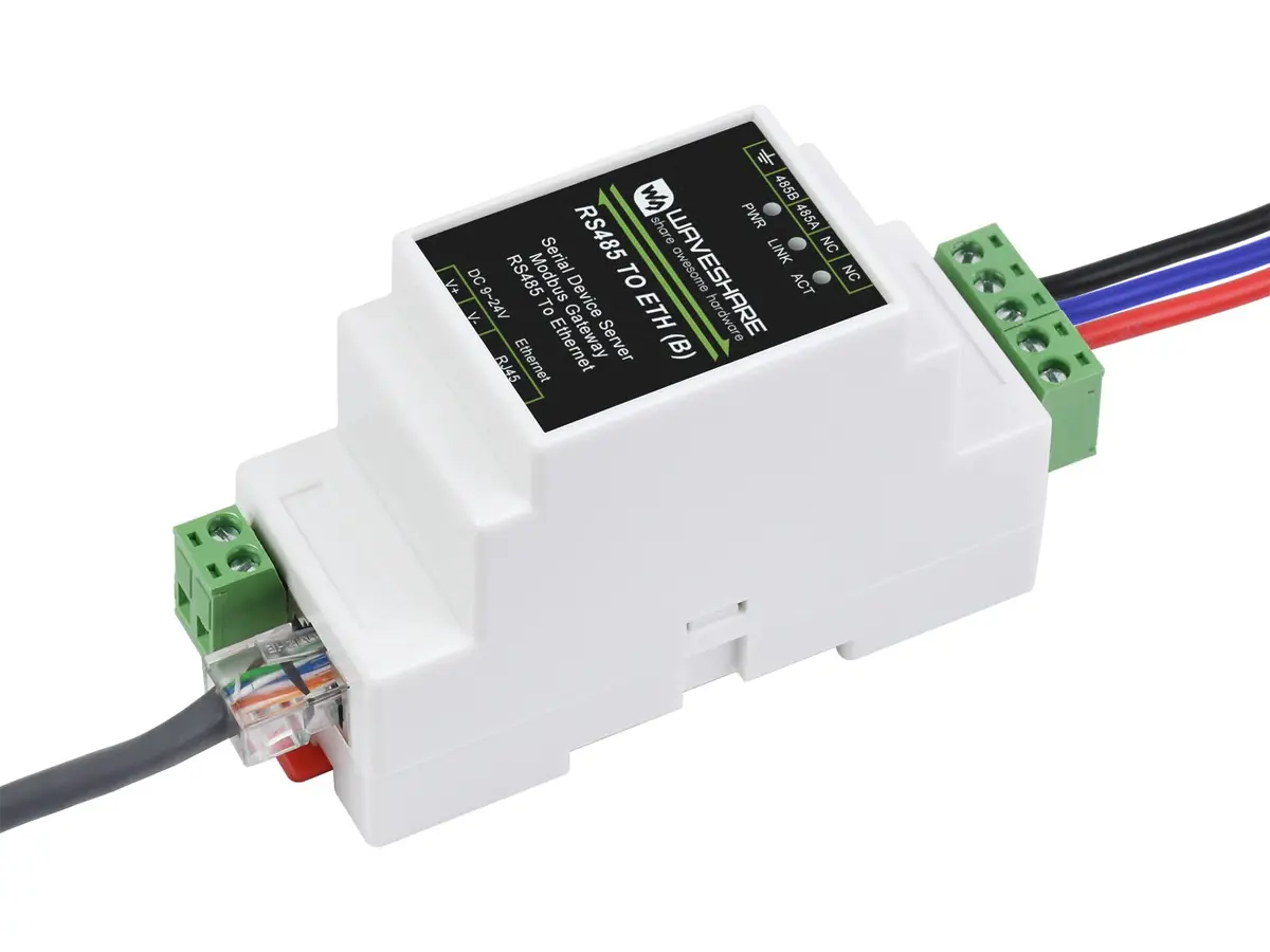 Waveshare RS485 to Ethernet Converter Industrial Serial Device Server TCP/IP to Serial Module with 9-24V Wide Power Supply | Supports Modbus Gateway, MQTT/JSON, TCP/UDP Modes - main product image