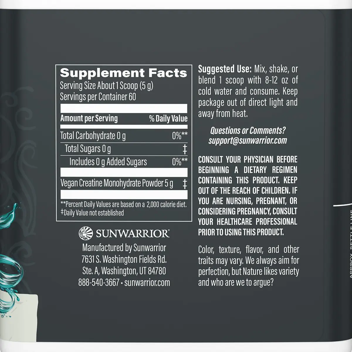 Sunwarrior Creatine Monohydrate Powder Micronized | 60 Servings, Unflavored | Supports Muscle & Brain - view 2