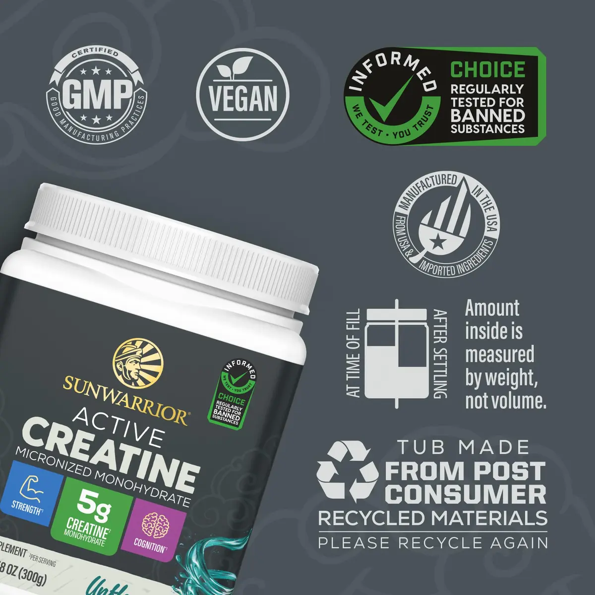 Sunwarrior Creatine Monohydrate Powder Micronized | 60 Servings, Unflavored | Supports Muscle & Brain - view 3
