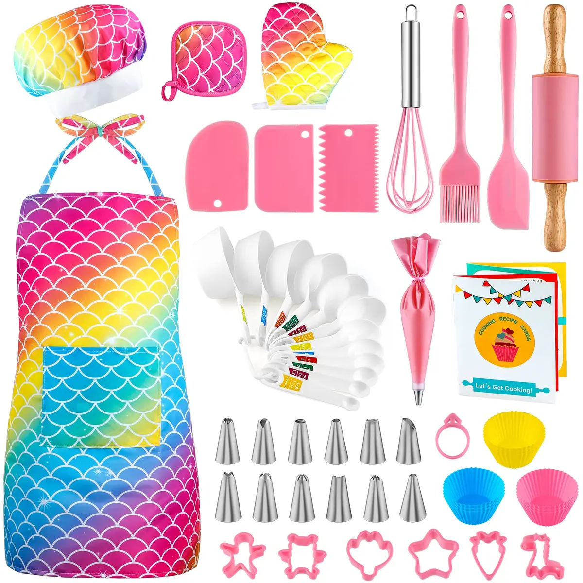 GiftInTheBox Kids Cooking & Baking Set 54 PCS Rainbow Apron & Chef Hat | Complete Kit for Junior Chefs - main product image