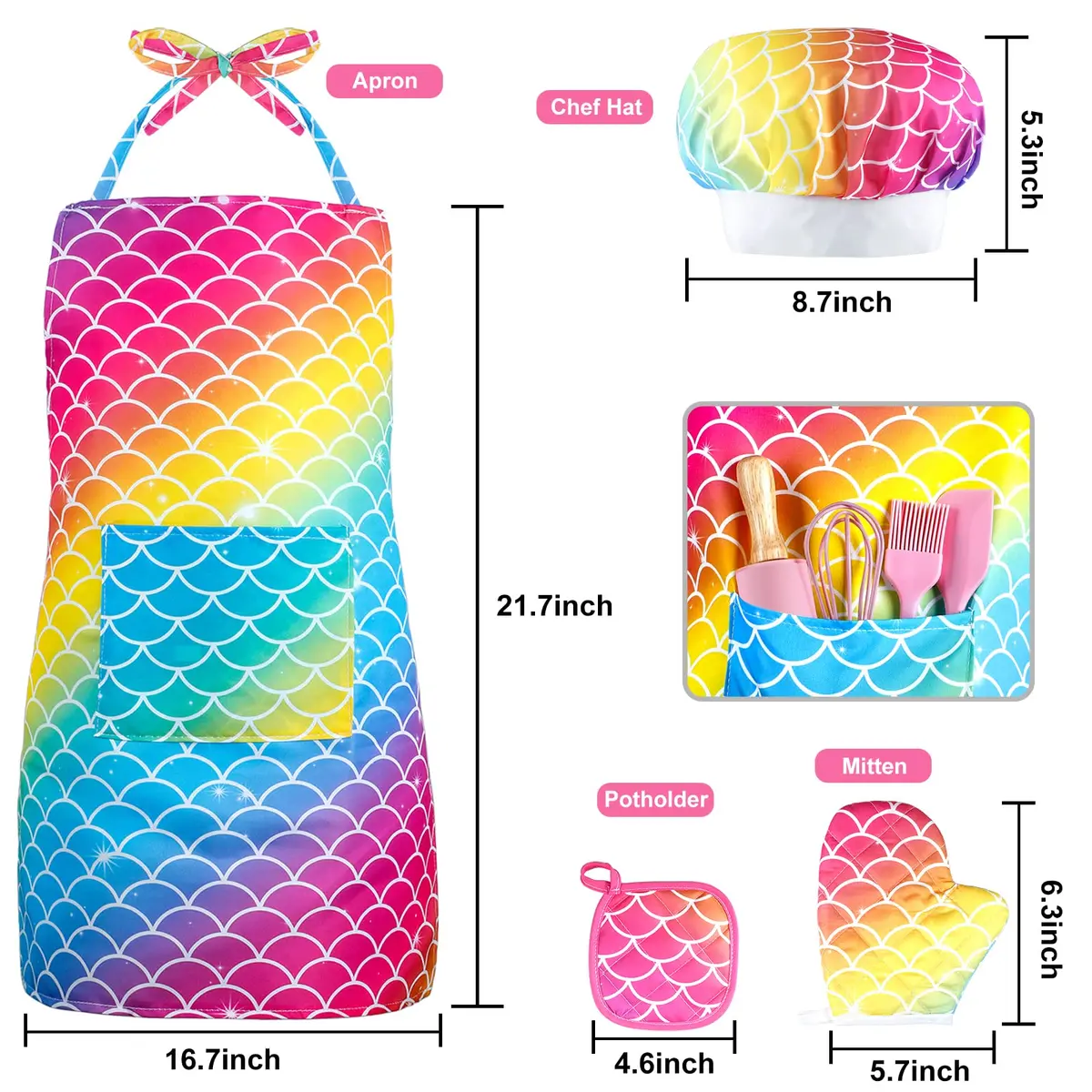 GiftInTheBox Kids Cooking & Baking Set 54 PCS Rainbow Apron & Chef Hat | Complete Kit for Junior Chefs - view 3
