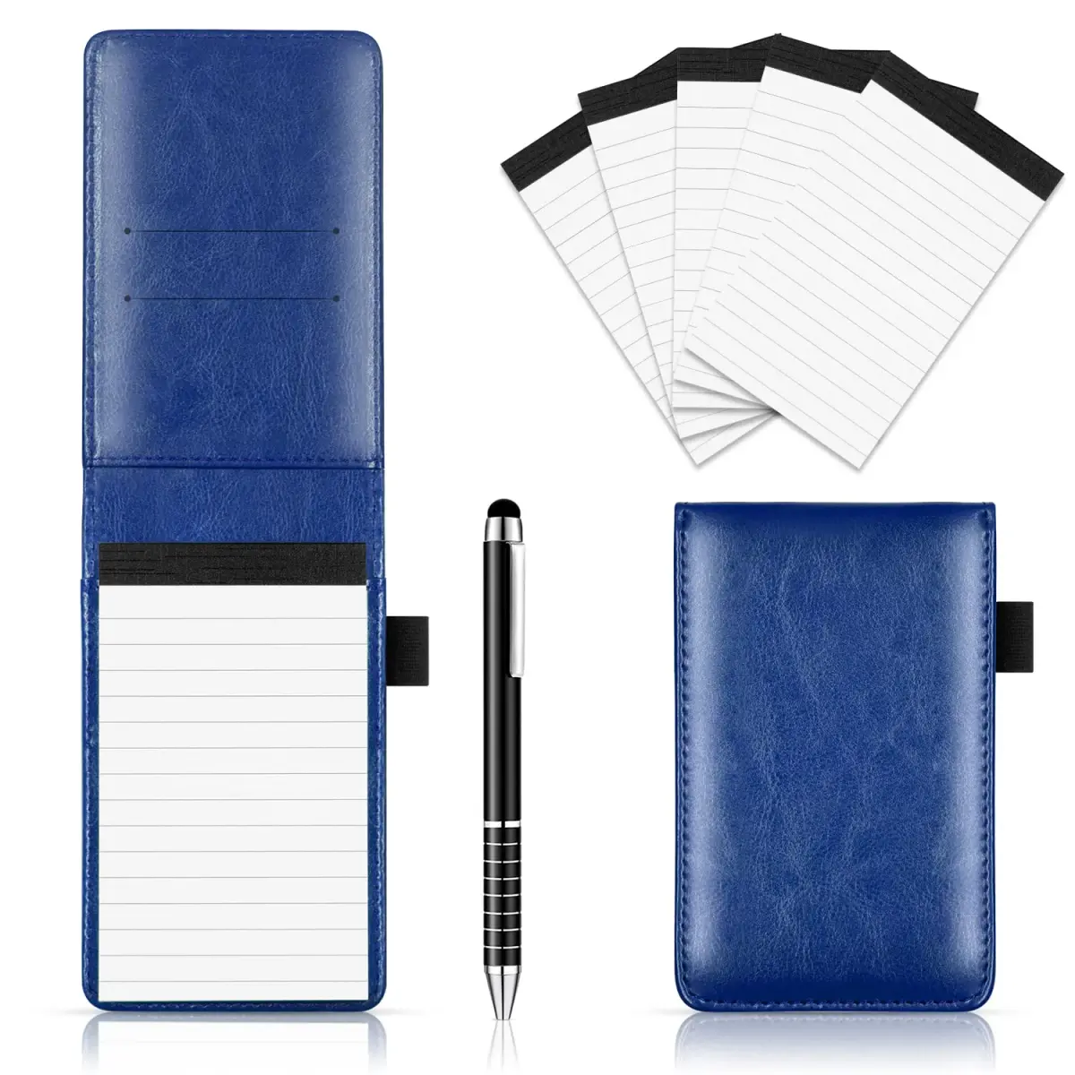 Xhwykzz Blue 7 Pcs Small Pocket Notepad Holder Set with Pen | Business Style PU Leather Mini Notebooks 3x5 Inch - main product image
