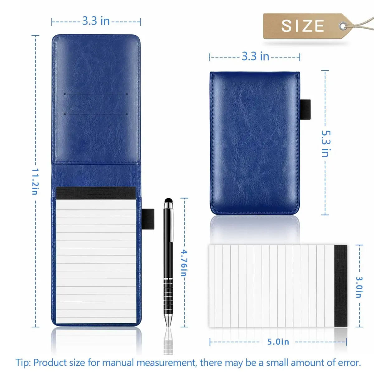 Xhwykzz Blue 7 Pcs Small Pocket Notepad Holder Set with Pen | Business Style PU Leather Mini Notebooks 3x5 Inch - view 7