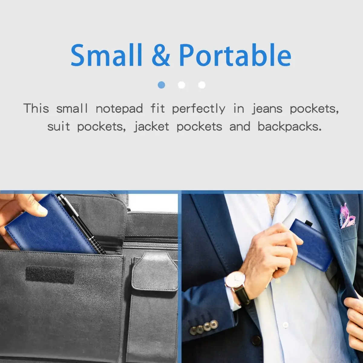 Xhwykzz Blue 7 Pcs Small Pocket Notepad Holder Set with Pen | Business Style PU Leather Mini Notebooks 3x5 Inch - view 2