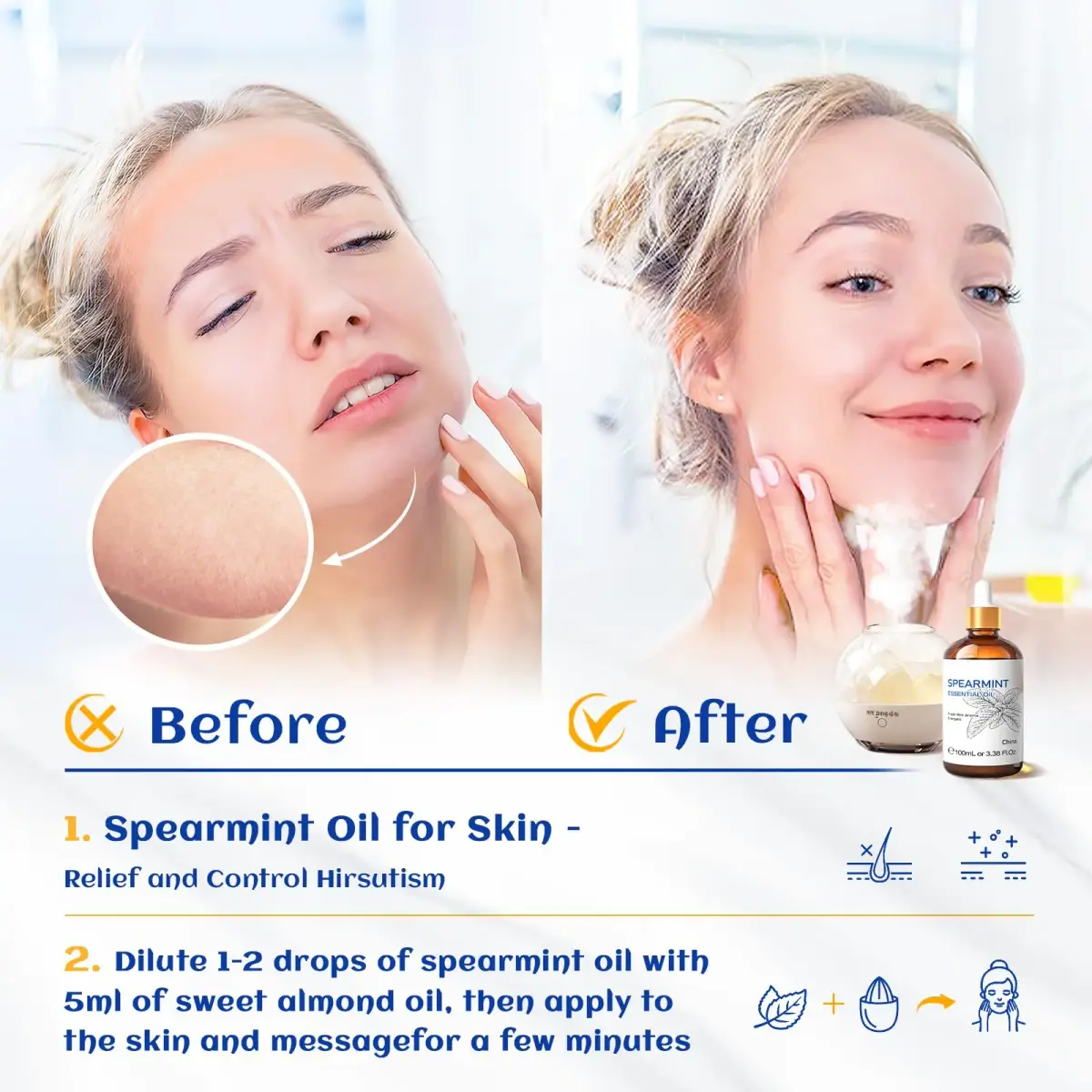 HIQILI Spearmint Essential Oil 100ml (3.38 Fl Oz) | Pure & Natural for Aromatherapy, Skin Care - view 3