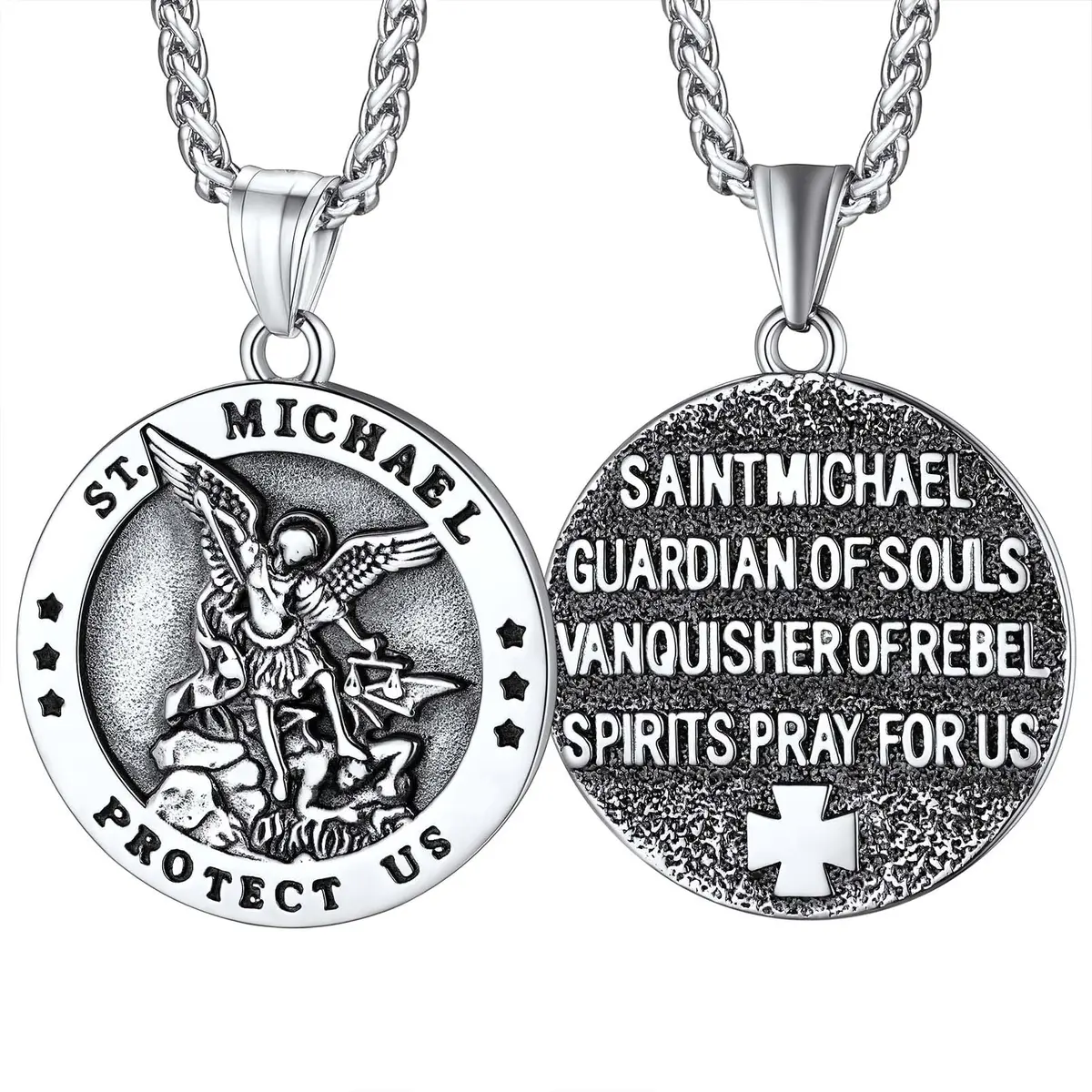 FaithHeart Saint Michael Pendant Necklace for Men with 22"+2" Wheat Chain | Archangel Protection Amulet - main product image