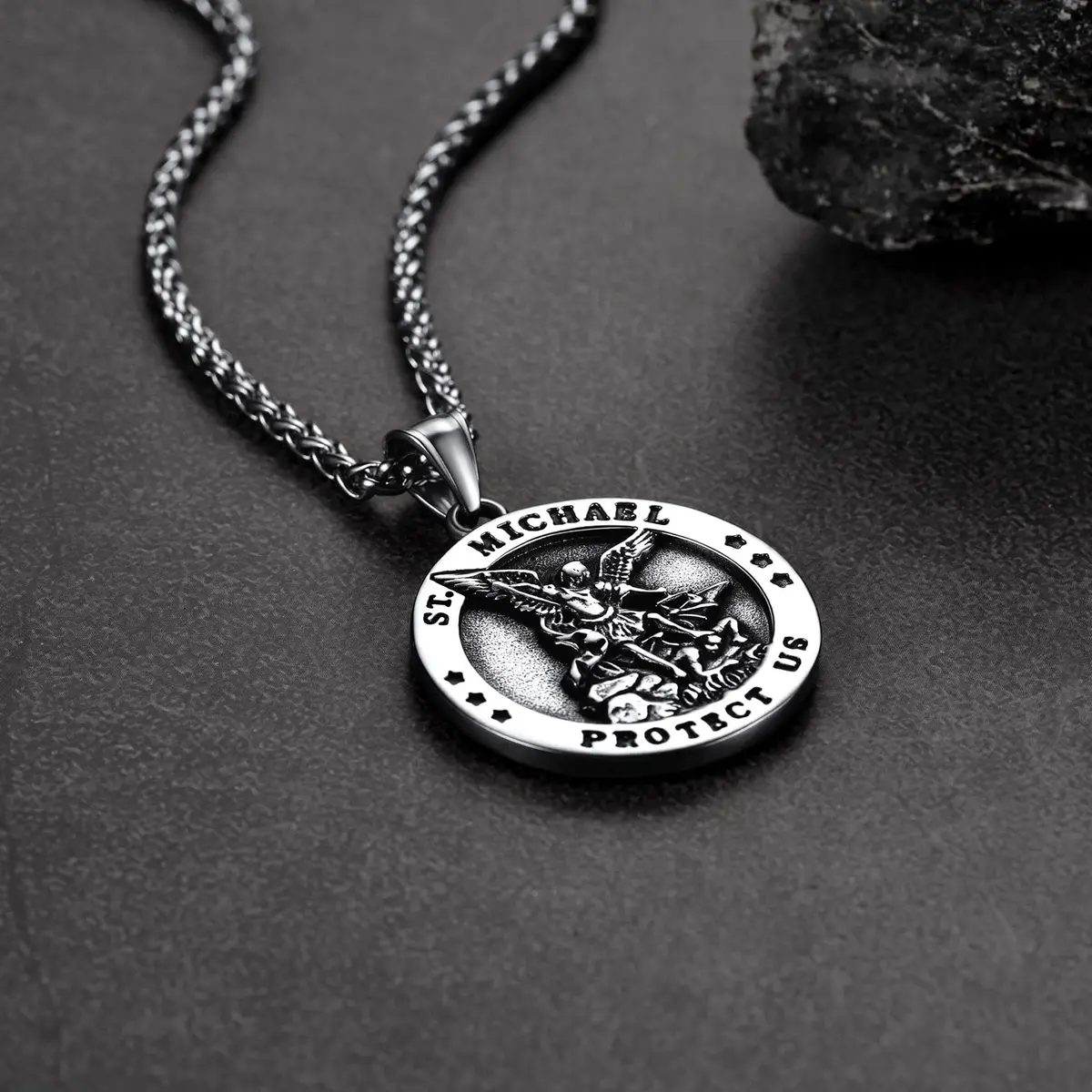 FaithHeart Saint Michael Pendant Necklace for Men with 22"+2" Wheat Chain | Archangel Protection Amulet - view 9
