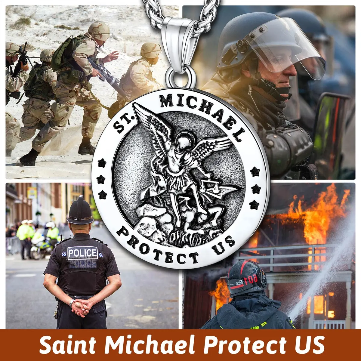 FaithHeart Saint Michael Pendant Necklace for Men with 22"+2" Wheat Chain | Archangel Protection Amulet - view 4