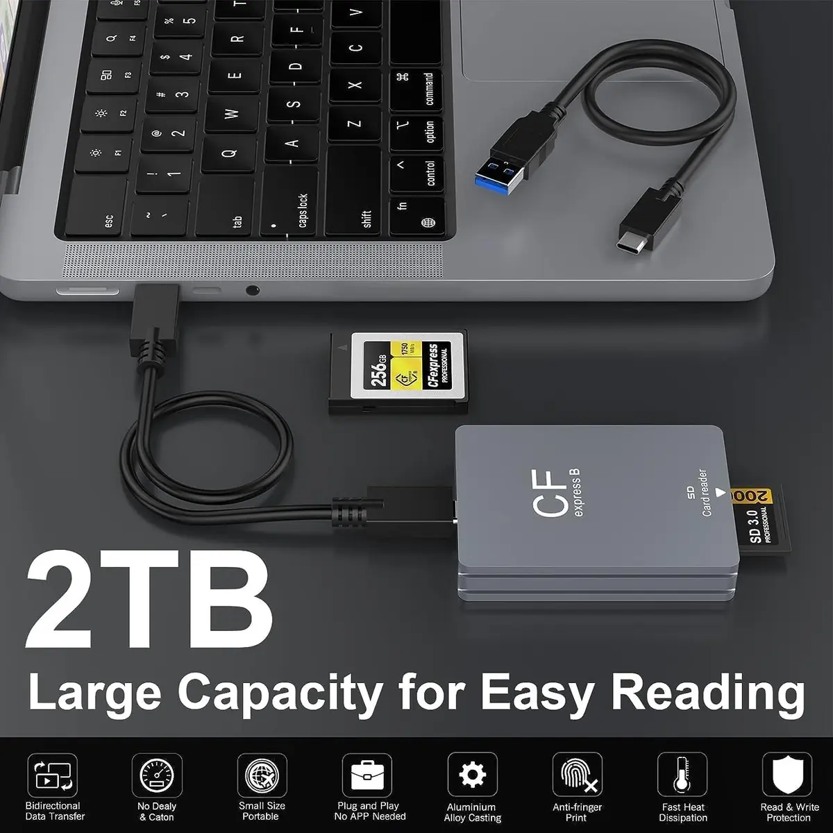 Rocketek CFexpress Type B & SD Card Reader USB 3.1 Gen 2 10Gbps Aluminum Portable Thunderbolt 3 Support Android Windows Mac OS - view 5